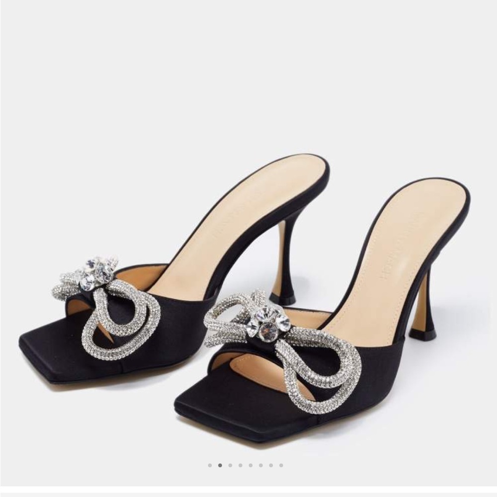 MACH & MACH Double Bow embellished satin mules